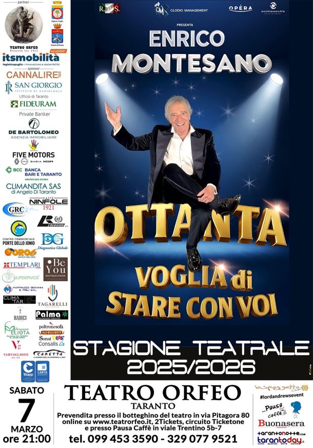 Taranto, Enrico Montesano all’Orfeo