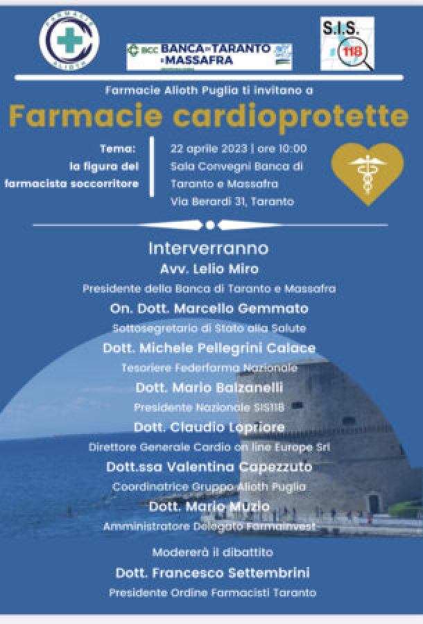 Farmacie cardioprotette, a Taranto un convegno sulla figura del farmacista soccorritore
