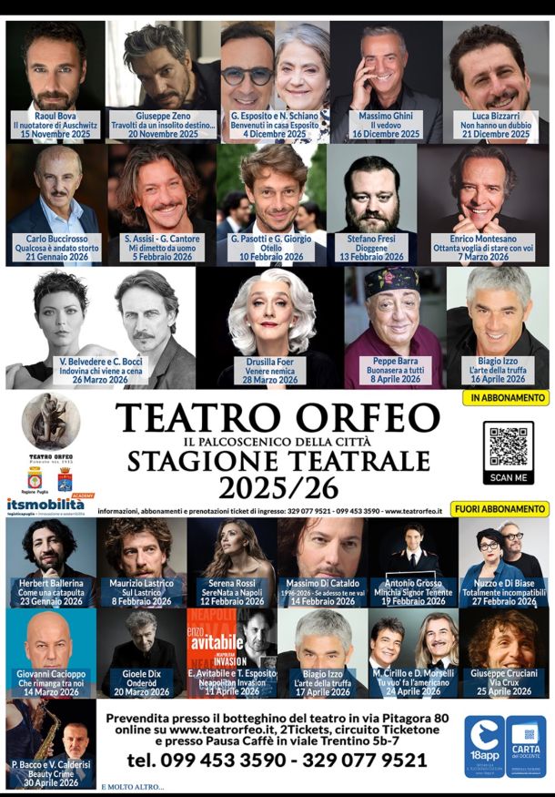 Taranto, la stagione 2025/2026 del teatro Orfeo