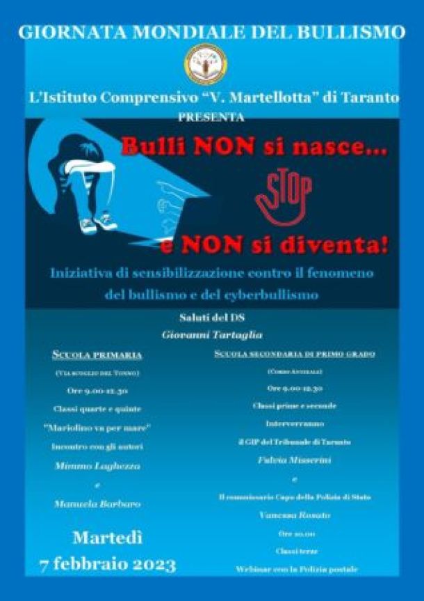 Bullismo e cyberbullismo, iniziativa alla scuola Martellotta di Taranto