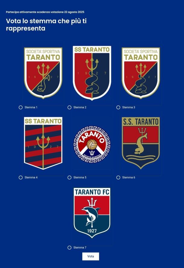 Taranto, sondaggio tra i tifosi per la scelta del nuovo logo