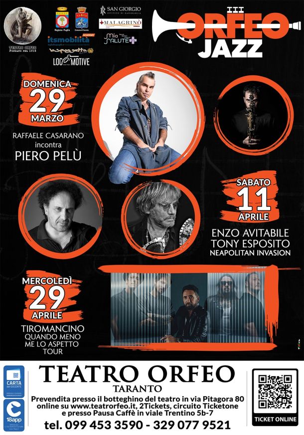 Orfeo Jazz, Pelù e Casarano a Taranto. Unica data in Italia