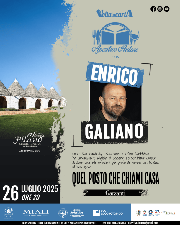 Aperitivo d’Autore, a Crispiano c’è Enrico Galiano