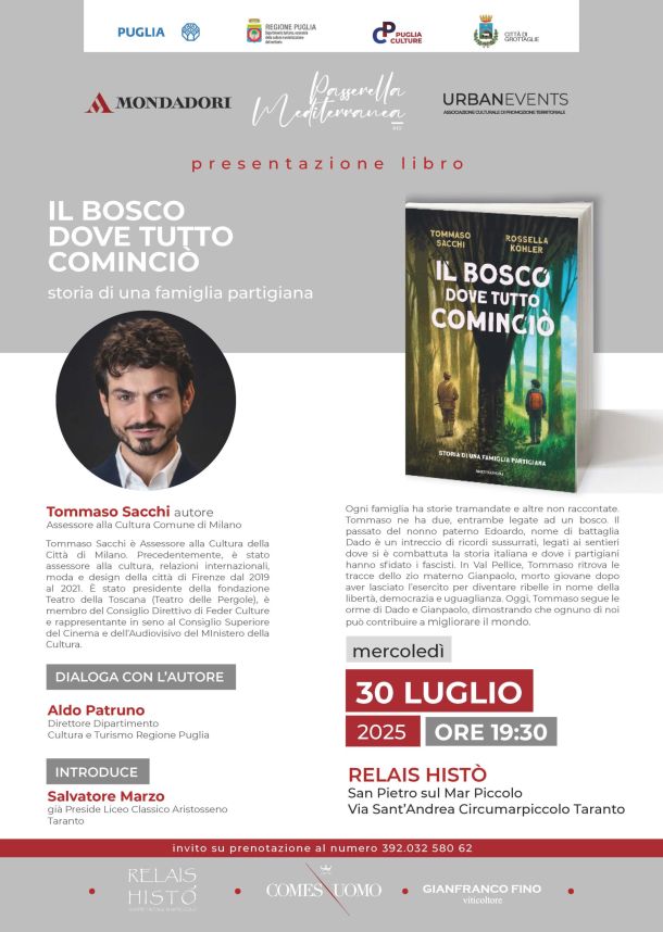 Il bosco dove tutto cominciò, Tommaso Sacchi presenta il suo libro a Taranto