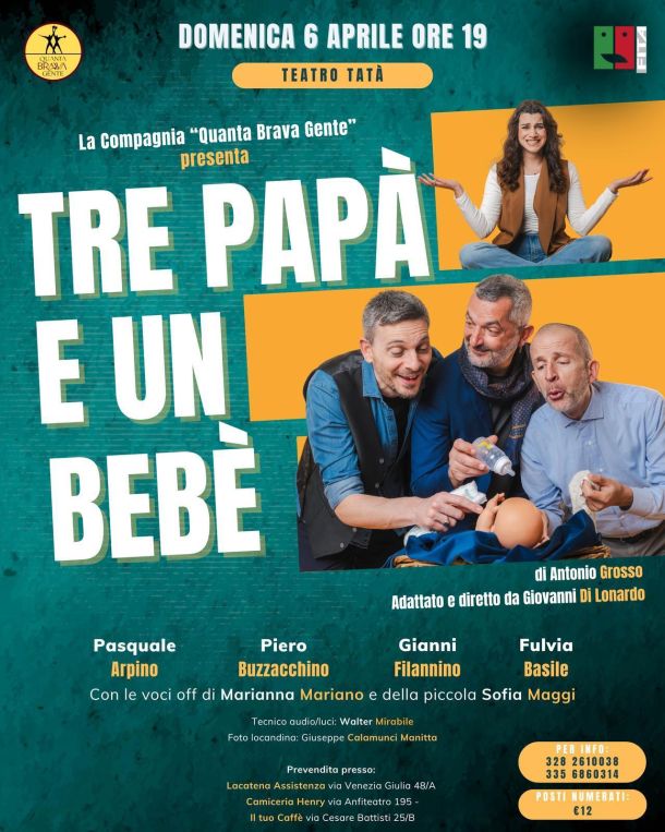 “Tre papà e un bebè” in scena al teatro TaTà di Taranto