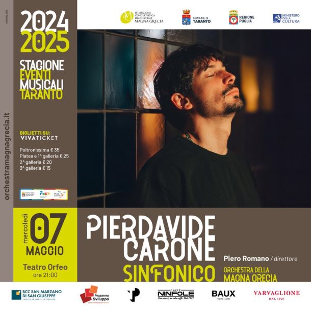 Sinfonico, Pierdavide Carone all’Orfeo di Taranto