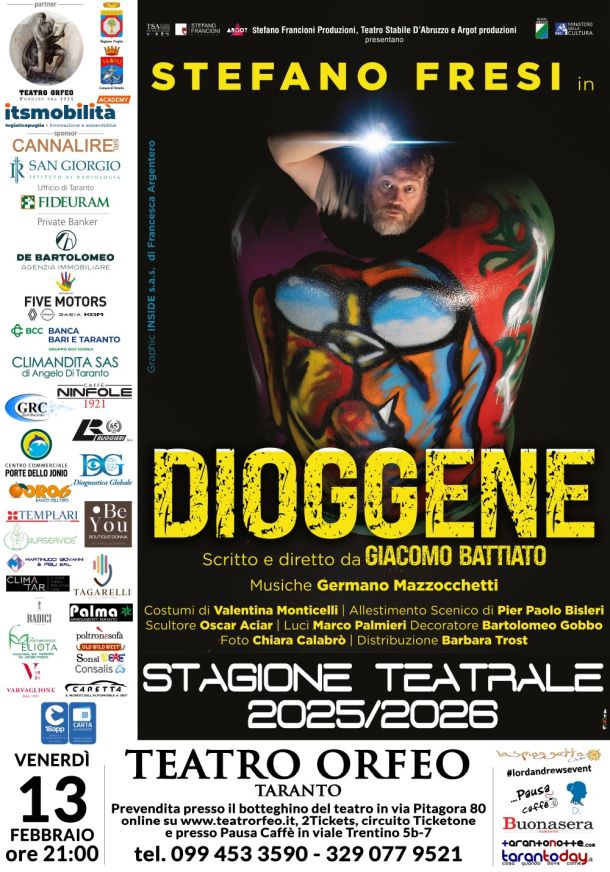 “Dioggene”, Stefano Fresi si fa in tre al Teatro Orfeo di Taranto