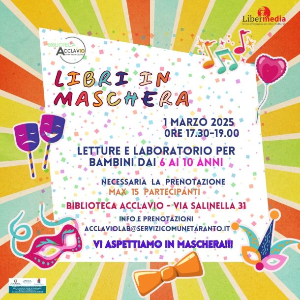 Taranto, ‘libri in maschera’ nella biblioteca Acclavio