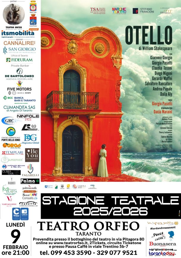 Taranto, “Otello” con Giorgio Pasotti anticipato al 9 febbraio