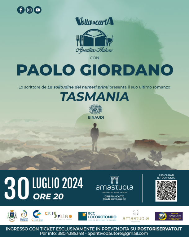 Paolo Giordano ospite a Crispiano di Aperitivo d’Autore